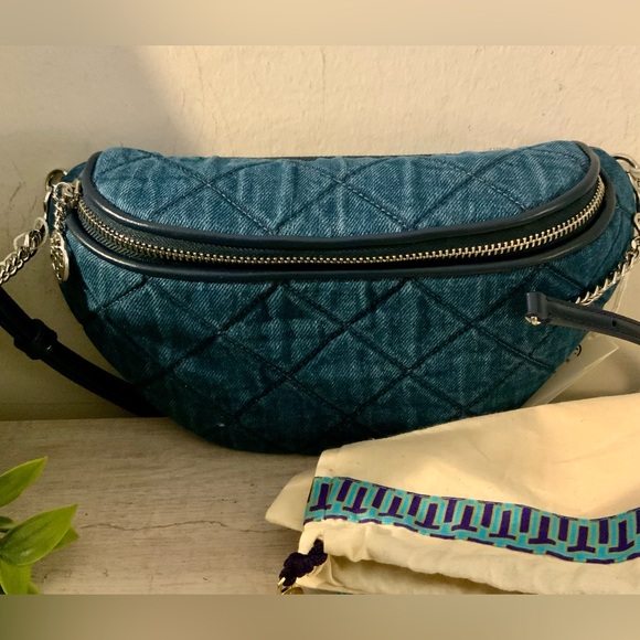 TORY BURCH WILLA DENIM SLING/BELT BAG W/DUSTBAG NWT - Picture 4 of 10